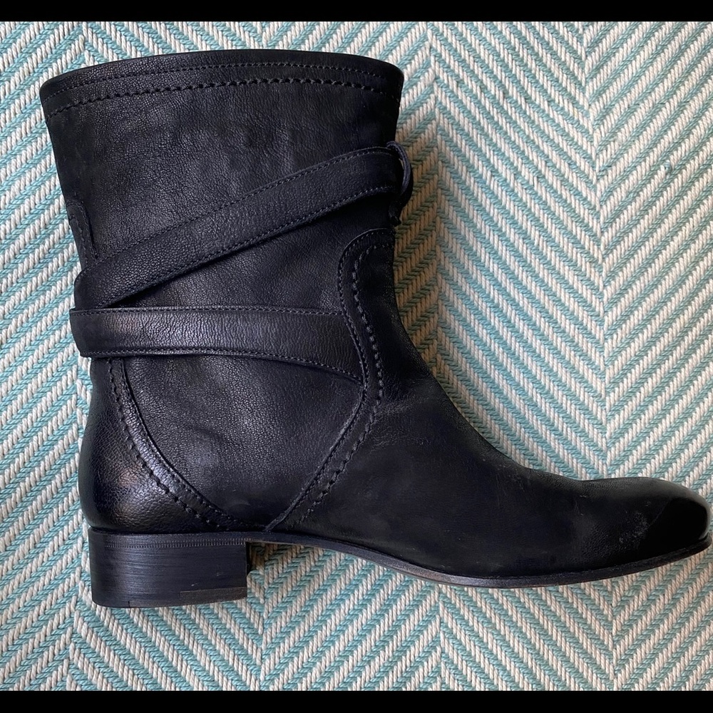 PRADA Black Leather Moto Style Ankle Boots - Picture 9 of 16